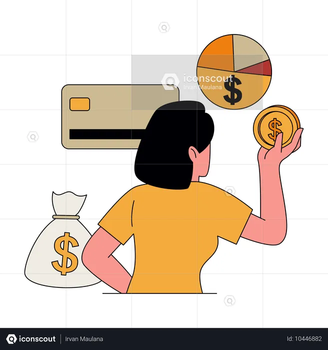 Menina economizando dinheiro  Ilustração