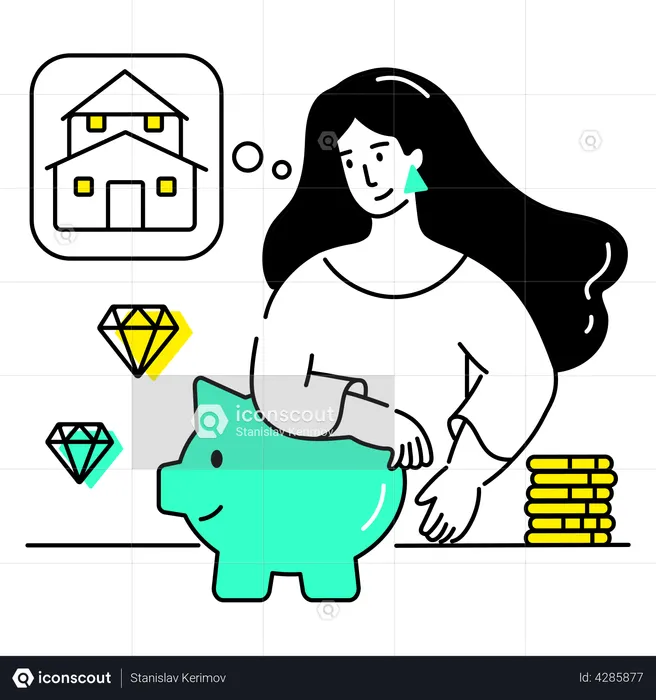 Menina economizando dinheiro  Ilustração