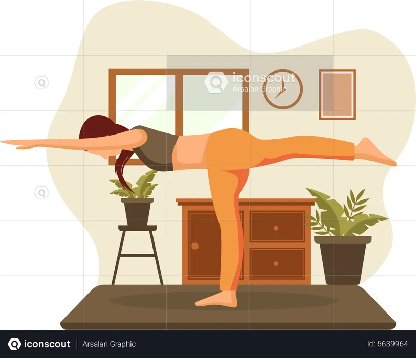 Menina equilibrando o corpo em uma perna  Ilustração