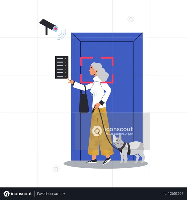 Menina está em casa sob câmera de CFTV  Ilustração