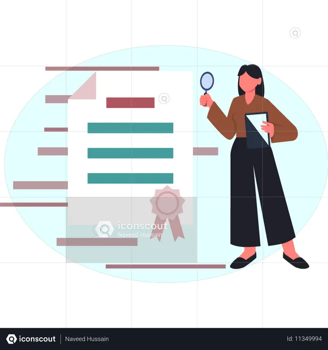A menina está procurando um certificado  Ilustração