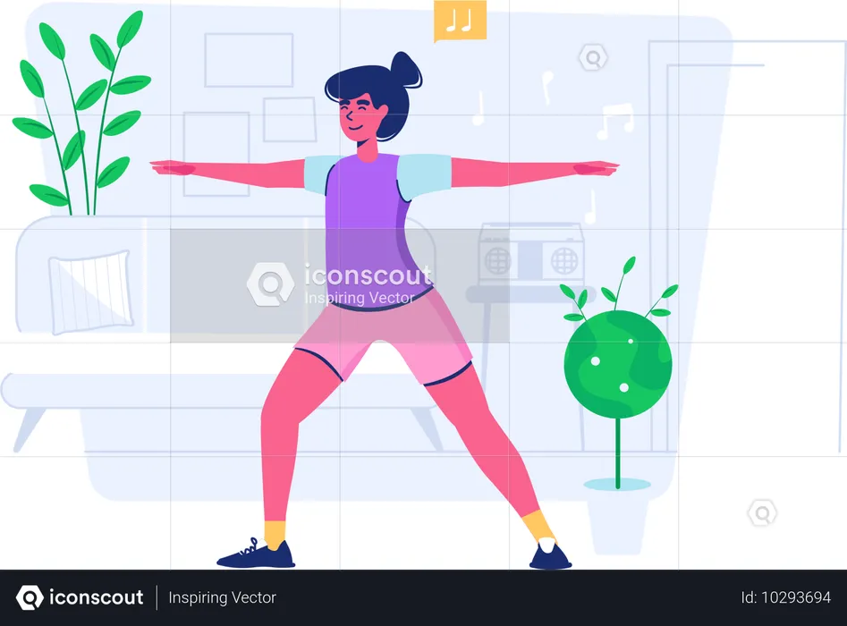 Menina fazendo alongamento corporal matinal  Ilustração