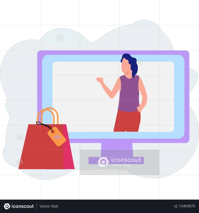 Garota fazendo compras on-line  Ilustração