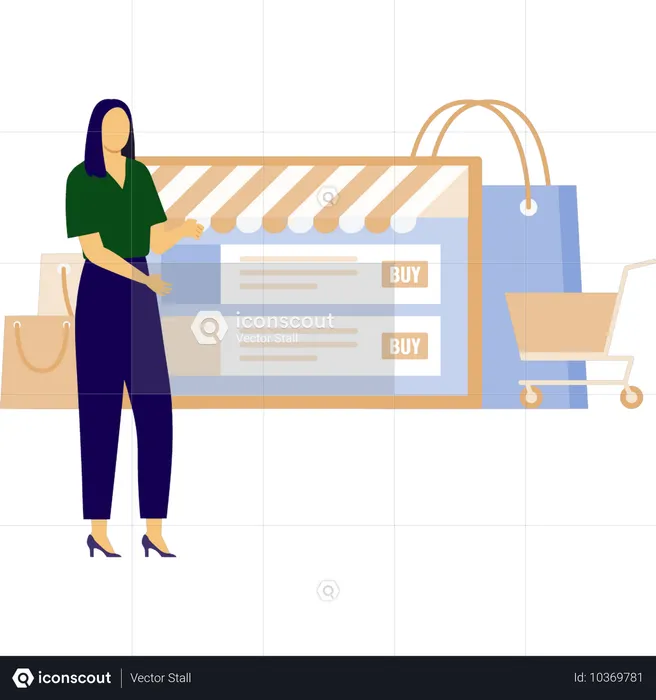 Garota fazendo compras on-line  Ilustração