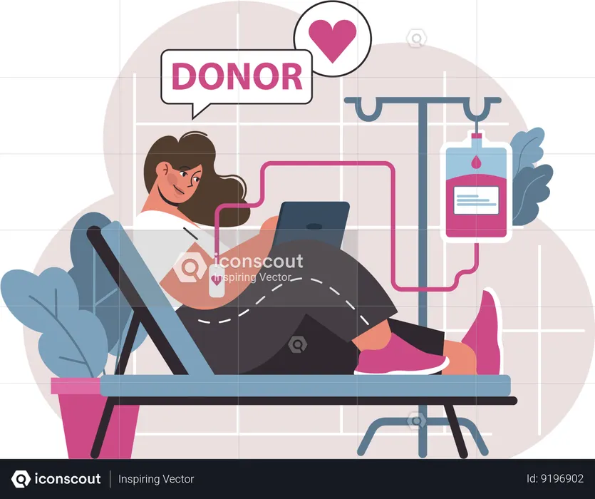 Garota fazendo doação de sangue  Ilustração