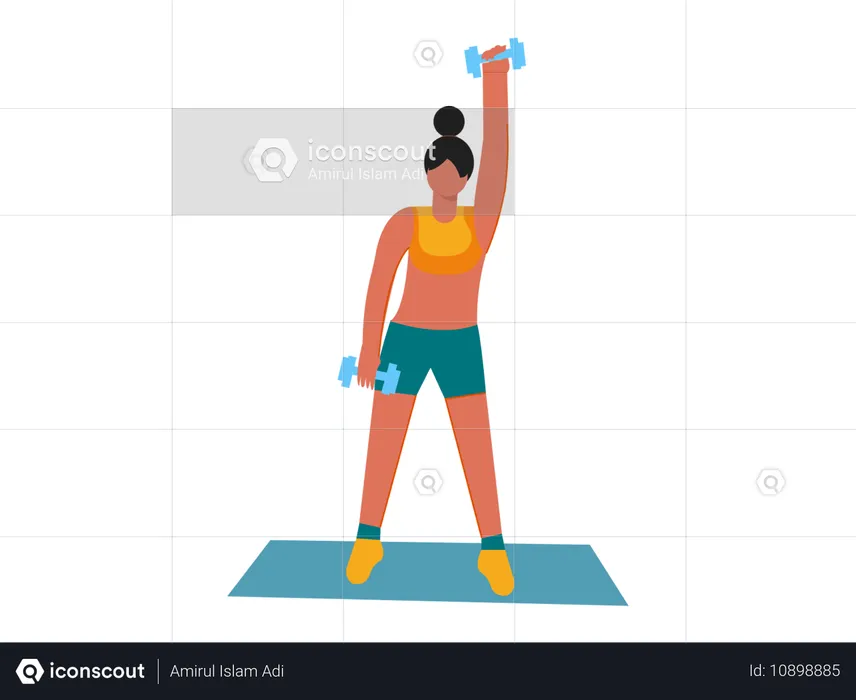 Menina fazendo exercício com halteres  Ilustração