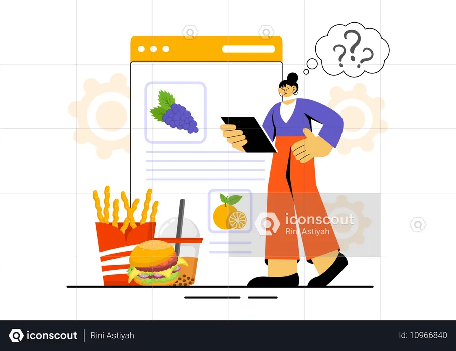 Menina fazendo tabela de dieta online  Ilustração