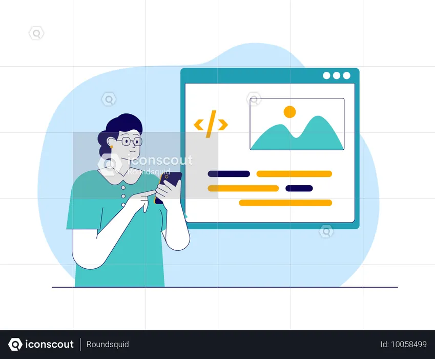 Garota fazendo desenvolvimento de site  Ilustração