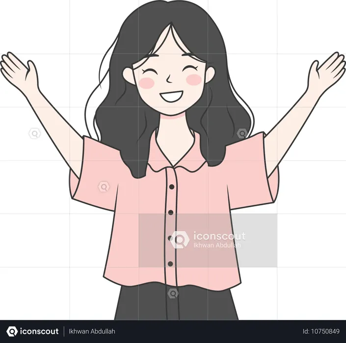 Menina feliz levantando a mão  Ilustração