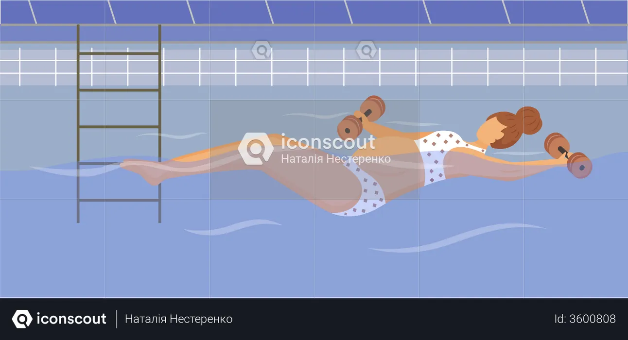 Menina grávida nadando na aula de hidroginástica  Ilustração