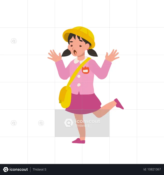 Menina japonesa surpresa do jardim de infância em uniforme tradicional mostrando espanto e curiosidade  Ilustração