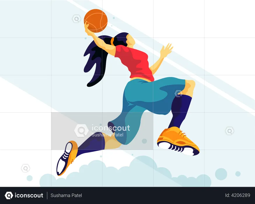 Menina jogando basquete  Ilustração