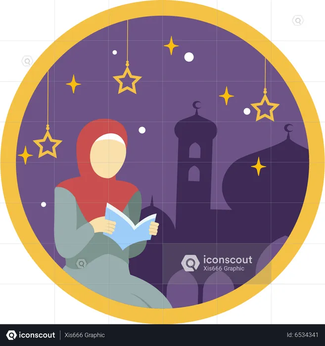 Menina leu o Alcorão na noite do Ramadã  Ilustração