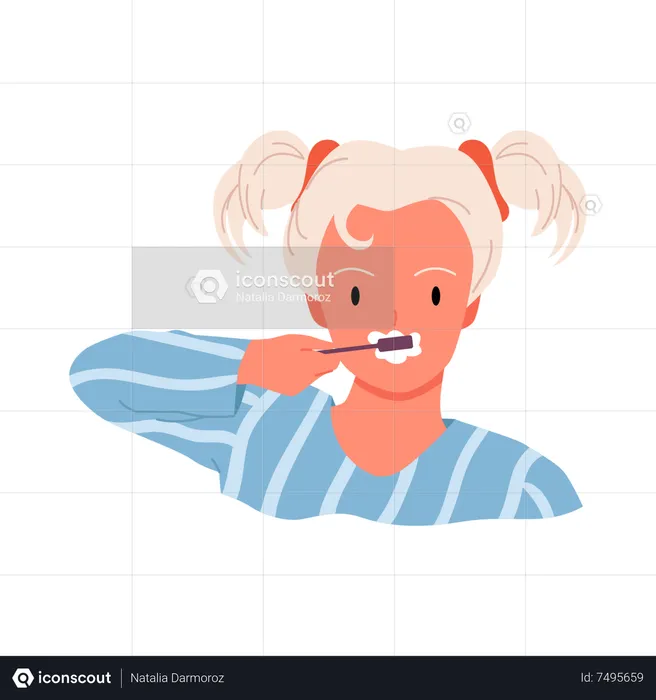 Menina limpando dente  Ilustração