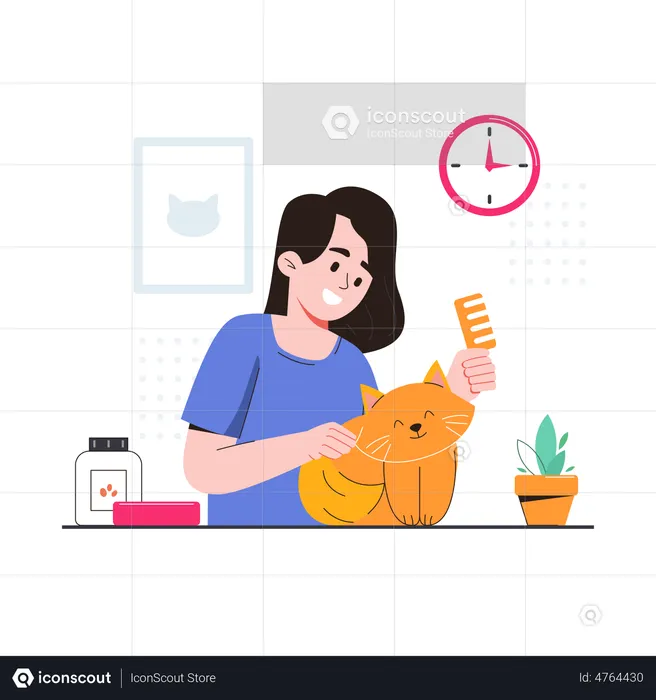 Menina mimando seu gato de estimação  Ilustração