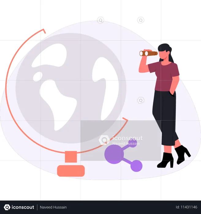 Menina olhando globo  Ilustração