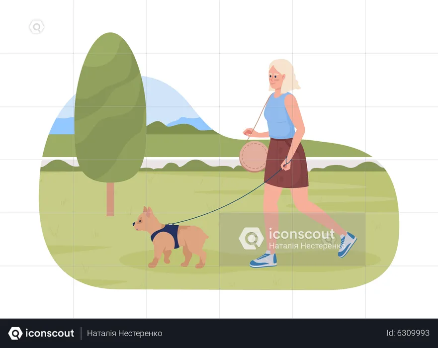 Menina andando com cachorro  Ilustração