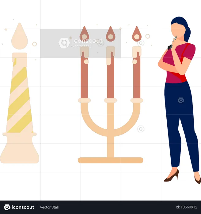 Menina pensando na celebração do Hanukkah  Ilustração