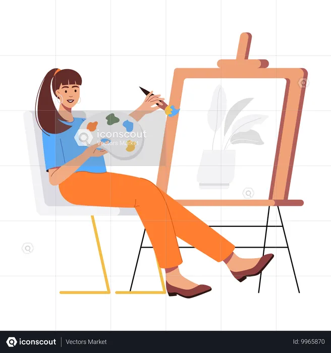 Garota pintando  Ilustração