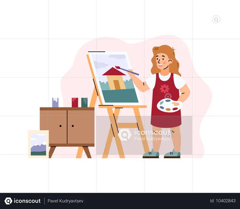 Menina pintando em tela  Ilustração