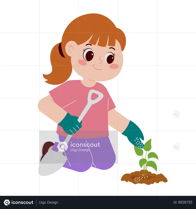 Menina plantando árvore  Ilustração