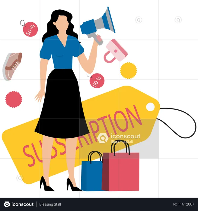 Menina recebendo assinatura e compras de associação  Ilustração