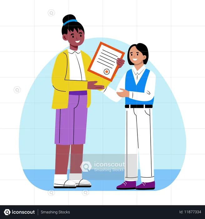 Menina recebe certificado de formatura do professor na cerimônia de premiação  Ilustração