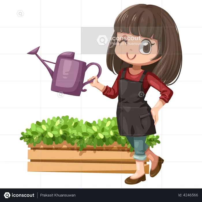 Menina regando planta  Ilustração