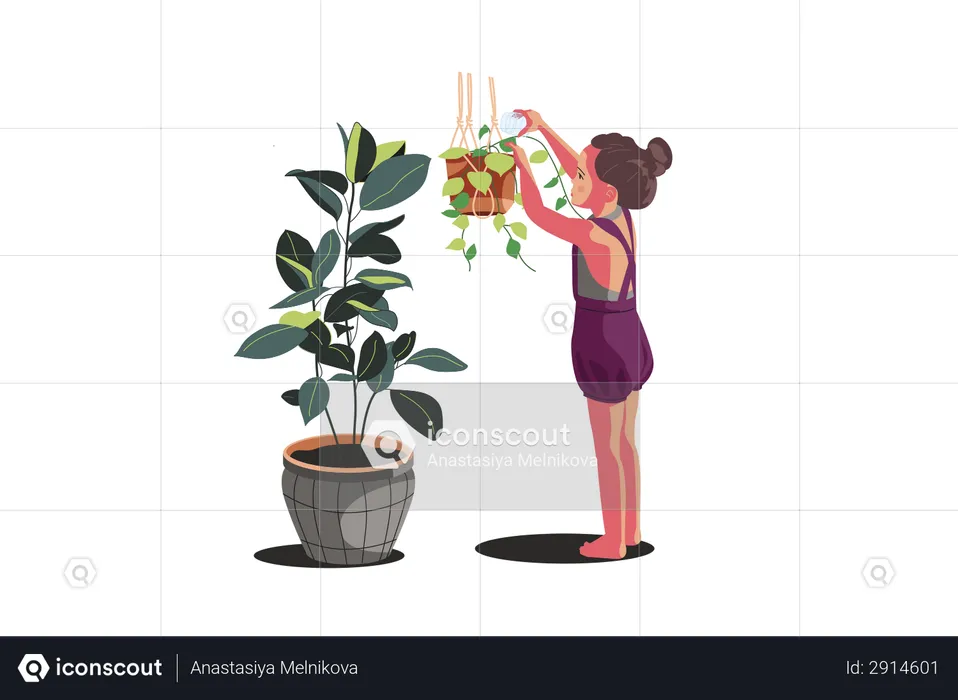 Menina regando a planta  Ilustração