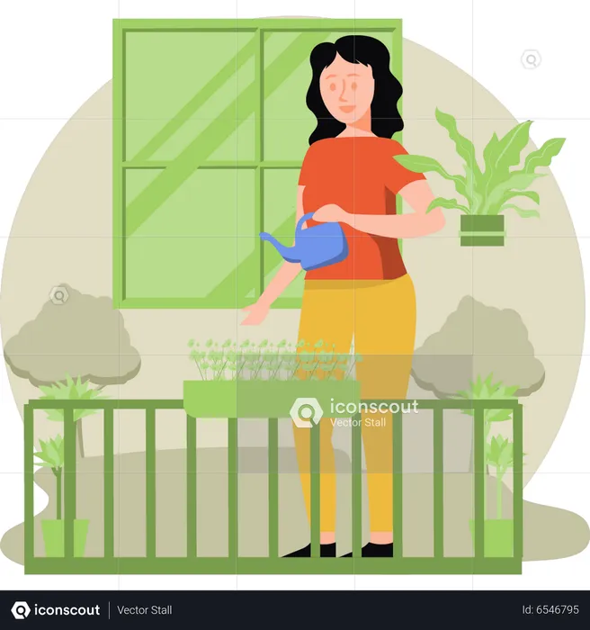 Menina regando plantas  Ilustração