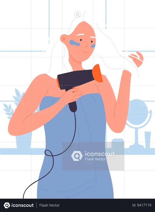 Menina secando cabelo  Ilustração