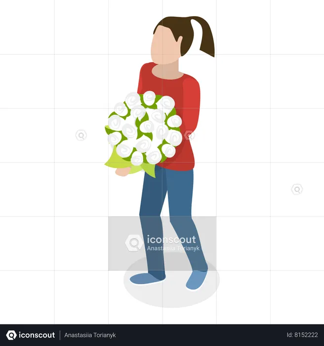 Menina segurando buquês de flores  Ilustração