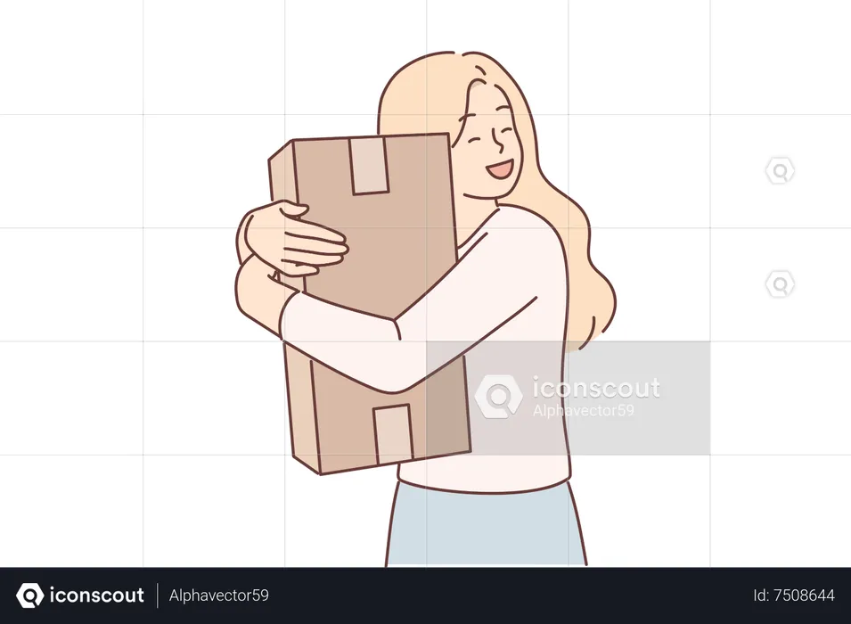 Menina segurando a caixa de entrega  Ilustração