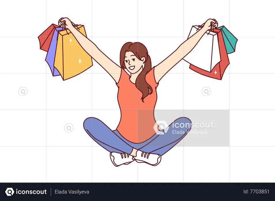 Garota segurando sacolas de compras  Ilustração