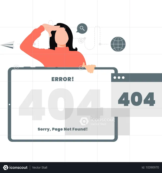 Menina segurando placa de erro 404  Ilustração