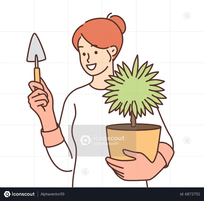 Menina segurando vaso de planta  Ilustração