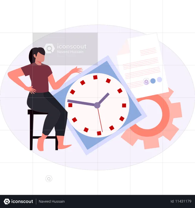 Menina sentada cadeira  Ilustração