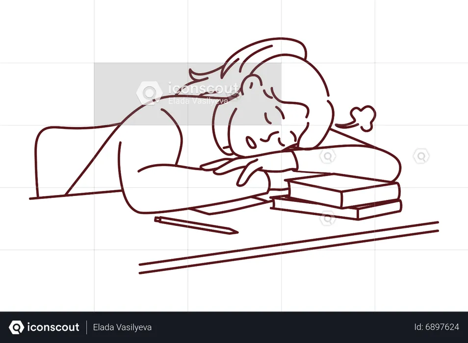 Garota dorme enquanto aprende  Ilustração