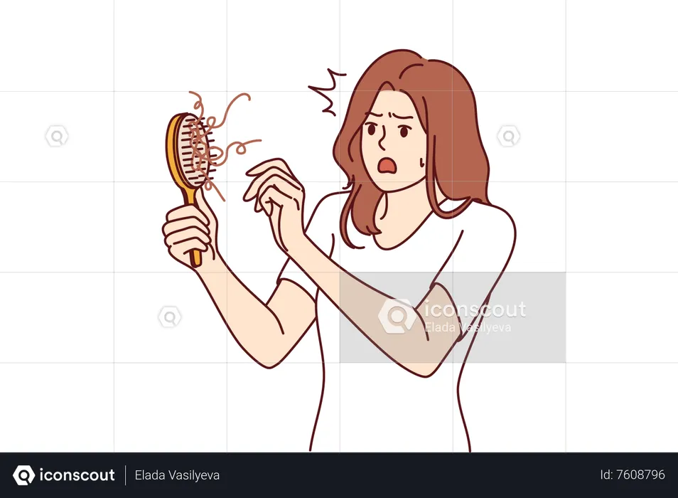 Garota se sentindo estressada por causa da queda de cabelo  Ilustração