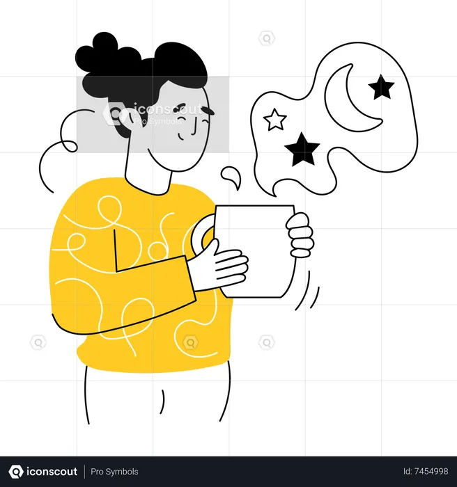Menina sonhando segurando uma xícara de café  Ilustração