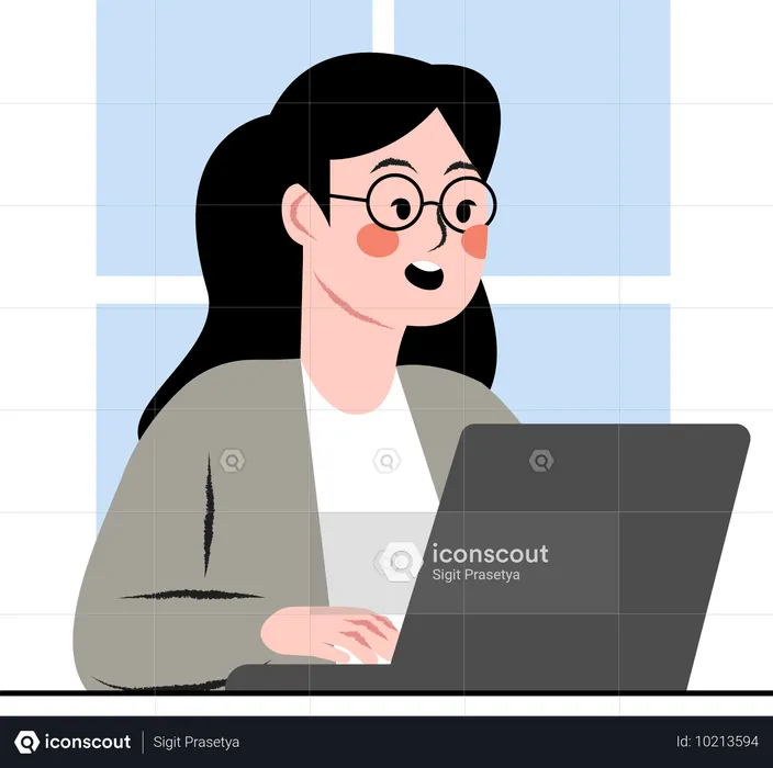 Garota trabalhando no laptop  Ilustração