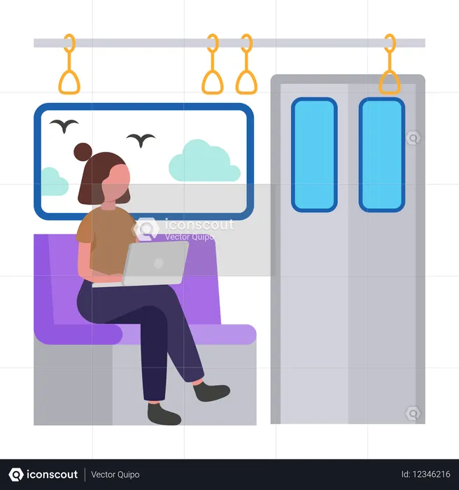 Menina trabalhando no trajeto diário  Ilustração
