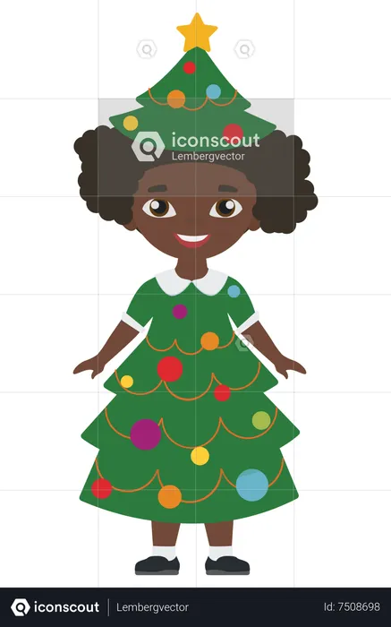 Garota vestindo fantasia de árvore de natal  Ilustração