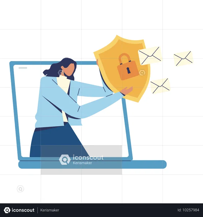 Menina usando proteção contra spam em e-mail  Ilustração