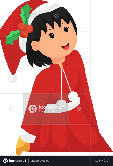 Menina vestindo fantasia de Papai Noel  Ilustração