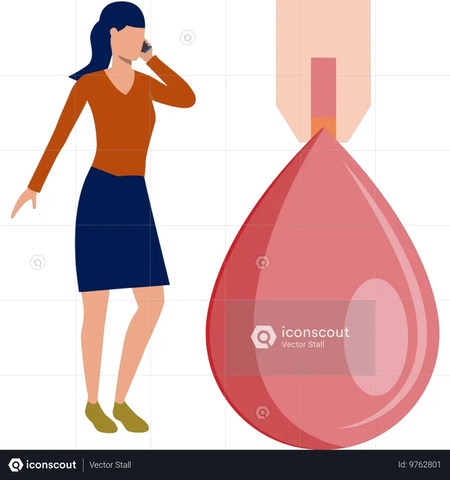 Meninas ligando para alguém para ver gota de sangue  Ilustração