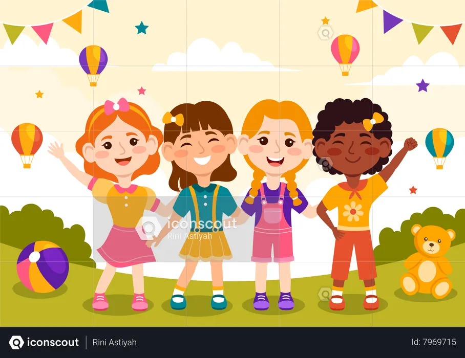 Meninas comemorando o Dia Internacional da Menina  Ilustração