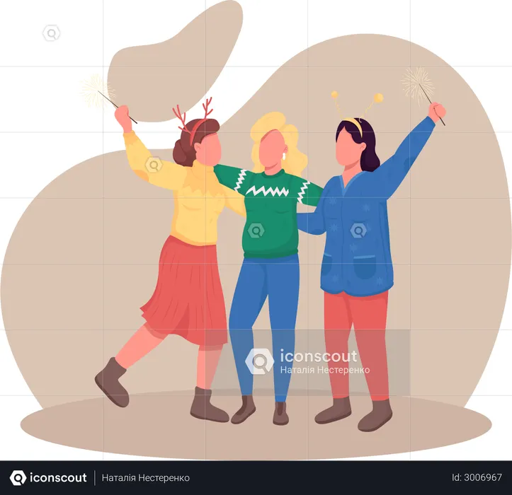 Meninas comemorando o Natal  Ilustração