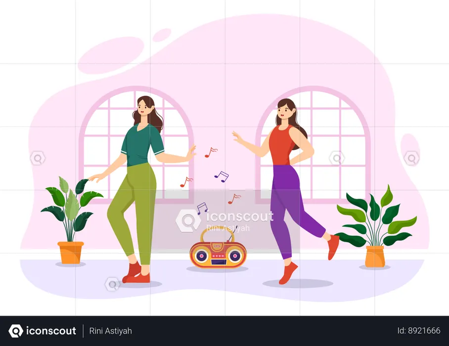 Meninas dançando no estúdio de dança  Ilustração