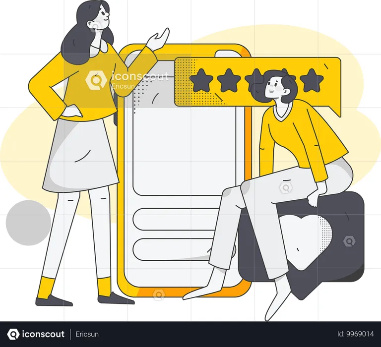 Meninas dando feedback e avaliação on-line  Ilustração